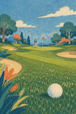 Sunny Golf Fairway with Dewy Green