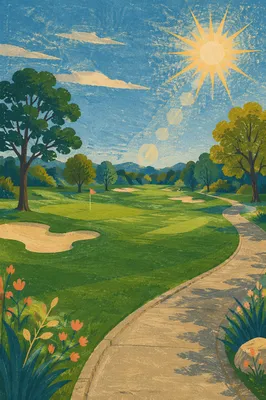 Sunny Golf Course Fairway Landscape Scene