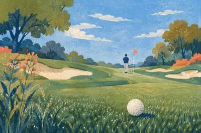 Sunny Golf Fairway with Morning Dew