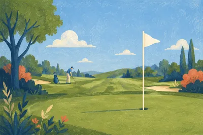 Sunny Golf Fairway with Distant Golfer