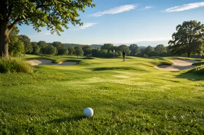 Sunny Golf Course Fairway with Ball
