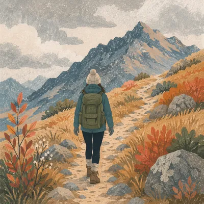 Autumn Mountain Trail Hiker Adventure Scene