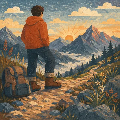 Sunrise Mountain Trail Hiker with Backpack