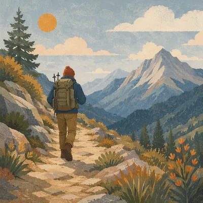 Lone Hiker on Scenic Mountain Trail