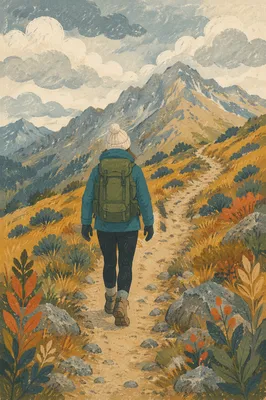 Lone Hiker on Autumn Mountain Trail