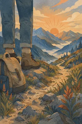 Lone Hiker on Scenic Mountain Trail