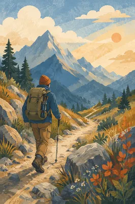 Lone Hiker on Scenic Mountain Trail