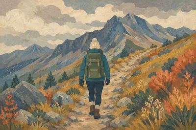 Lone Hiker on Autumn Mountain Trail