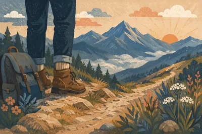 Lone Hiker on Scenic Mountain Trail