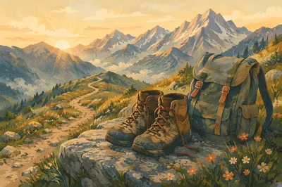 Mountain Hiking Boots on Scenic Trail