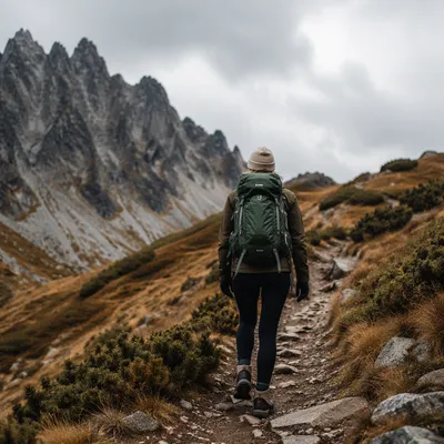 Lone Hiker on Rocky Mountain Trail