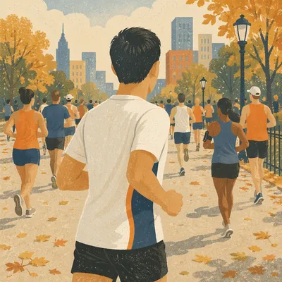 Autumn City Marathon Runner With Crowd