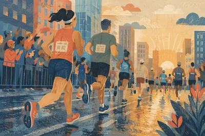 City Marathon Runners at Sunrise