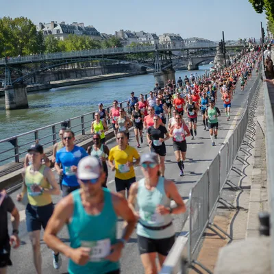 City Marathon Crowd Running Riverside Street