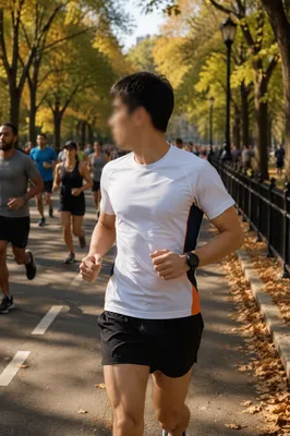 City Marathon Runner in Autumn Sunlight