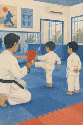 Kids Martial Arts Class Practicing Discipline