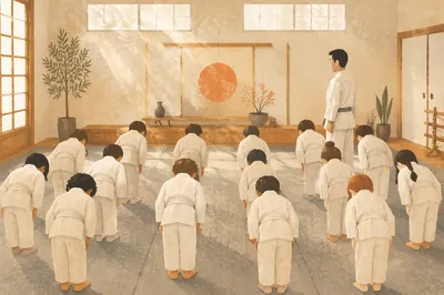 Kids Martial Arts Class Practicing Respectful Bow