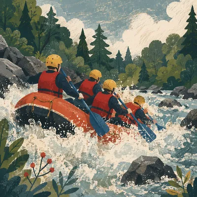 White Water Rafting Through Forest Rapids