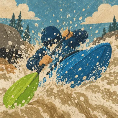 Whitewater Kayaker Charging Through River Rapids