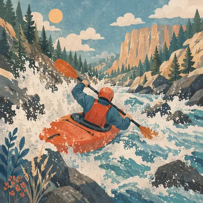Solo Kayaker Charging Through White Water