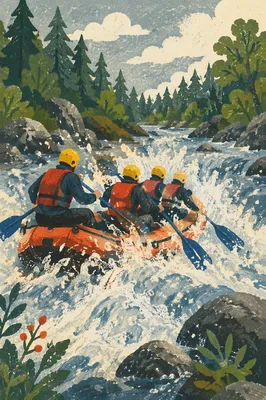 White Water Rafting Through Forest Rapids