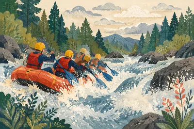 White Water Rafting Through Forest Rapids