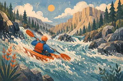 Solo Kayaker Charging Through White Water Rapids
