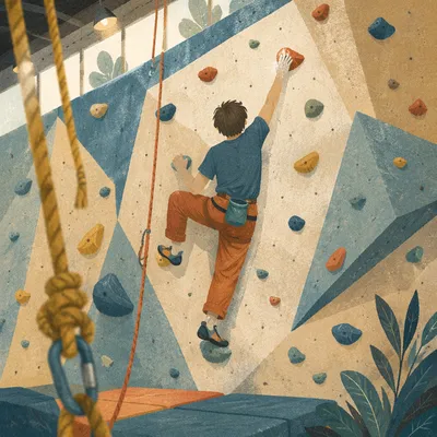 Indoor Rock Climbing Wall Action Scene