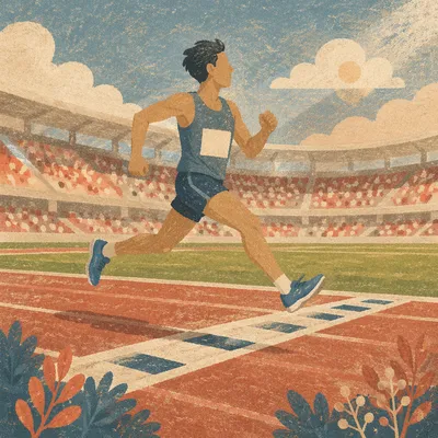 Marathon Runner Crossing Stadium Finish Line