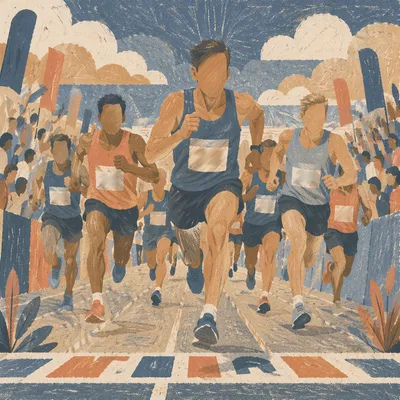 Marathon Runners Sprinting Toward Finish Line