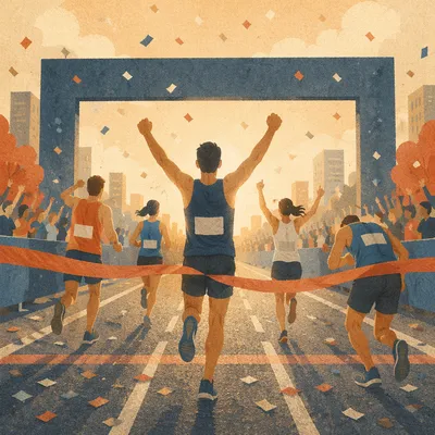 Marathon Finish Line Victory at Golden Hour