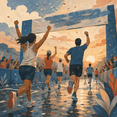 Marathon Finish Line at Golden Sunrise
