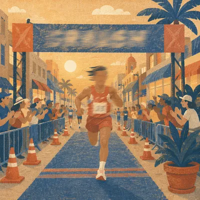 Triumphant Marathon Runner at Finish Line