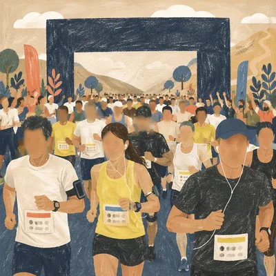 Marathon Runners Near Crowded Finish Line