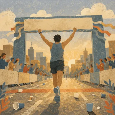 Marathon Runner Crossing Sunrise Finish Line