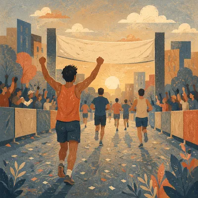 Marathon Runners Reaching Dawn Finish Line