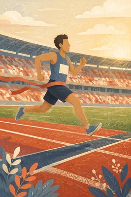 Marathon Runner Crossing Stadium Finish Line