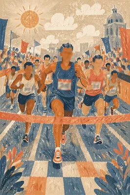 Marathon Runners Sprinting Toward Finish Line