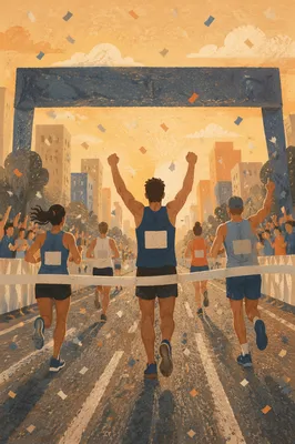 Triumphant Marathon Finish at Golden Hour