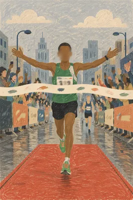 Marathon Runner Victory at City Finish Line