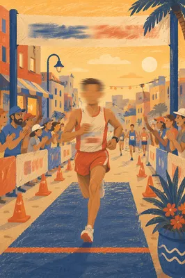 Triumphant Marathon Runner at Finish Line