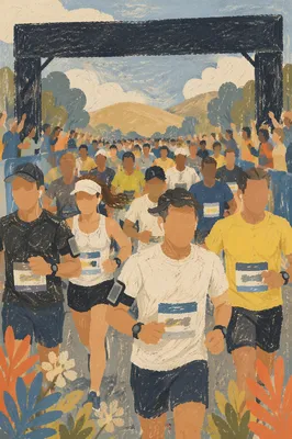 Marathon Runners Near Finish Line