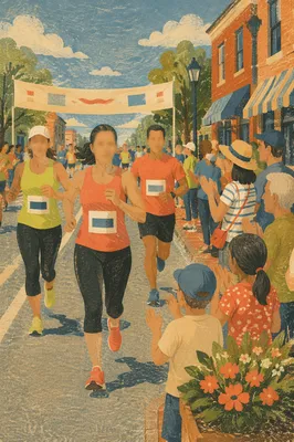 Community Marathon Runners Near Finish Line