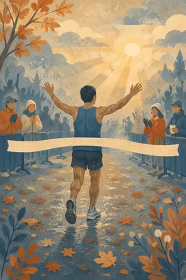 Marathon Runner Crossing Dawn Finish Line
