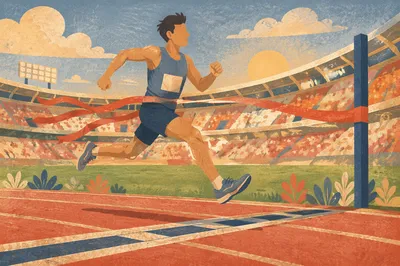 Marathon Runner Crossing Stadium Finish Line