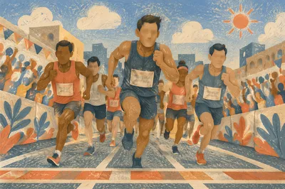 Marathon Runners Sprinting Toward Finish Line
