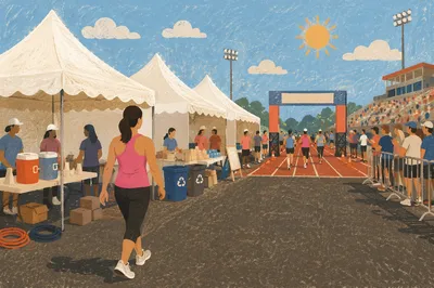 Marathon Finish Area With Female Runner