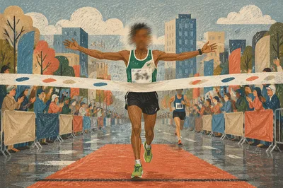 Marathon Runner Victory at City Finish Line