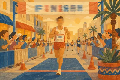 Triumphant Marathon Runner at Finish Line