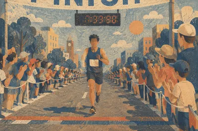 City Marathon Runner Near Finish Line